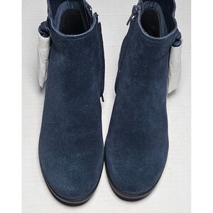 Vaneli Sport Dommie Navy Suede Ankle Boots Side Zip Wedge Booties Womens 5M